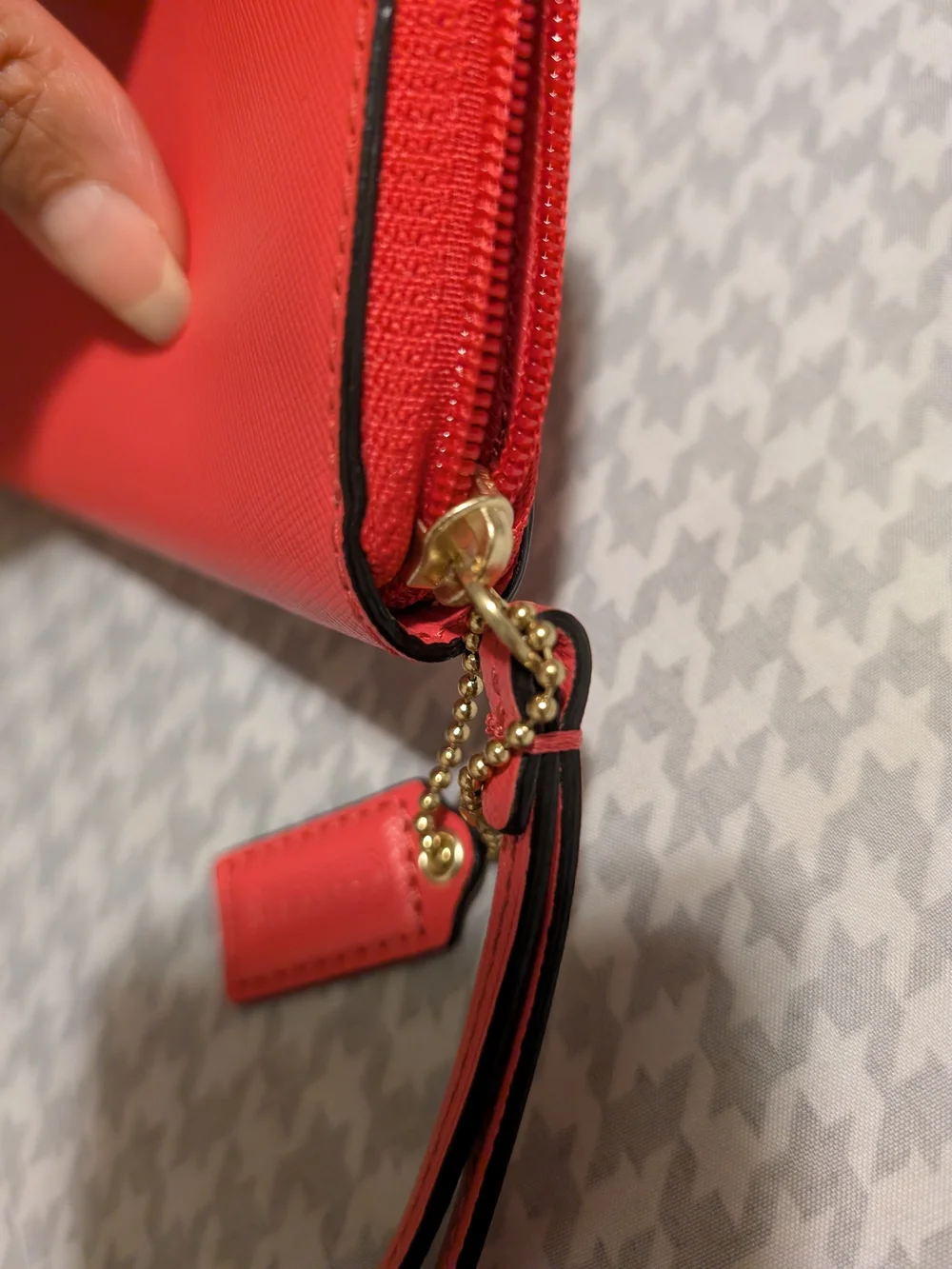 Coach Saffiano Zip Wristlet Wallet in Coral Red